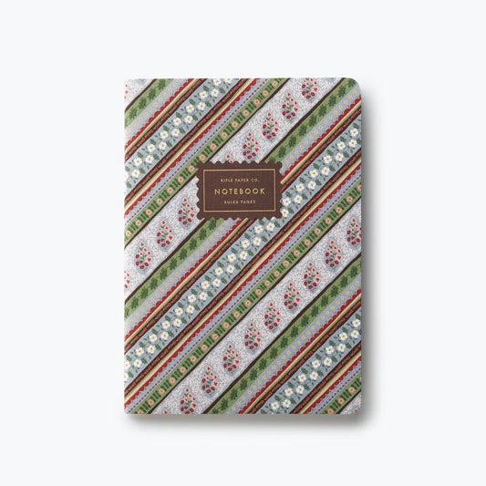 Rifle Paper Co. Paisley stitched notebook in Meadow Stripe floral pattern with gold foil label