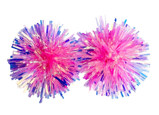 Pink Iridescent Tinsel Party Pom Stud