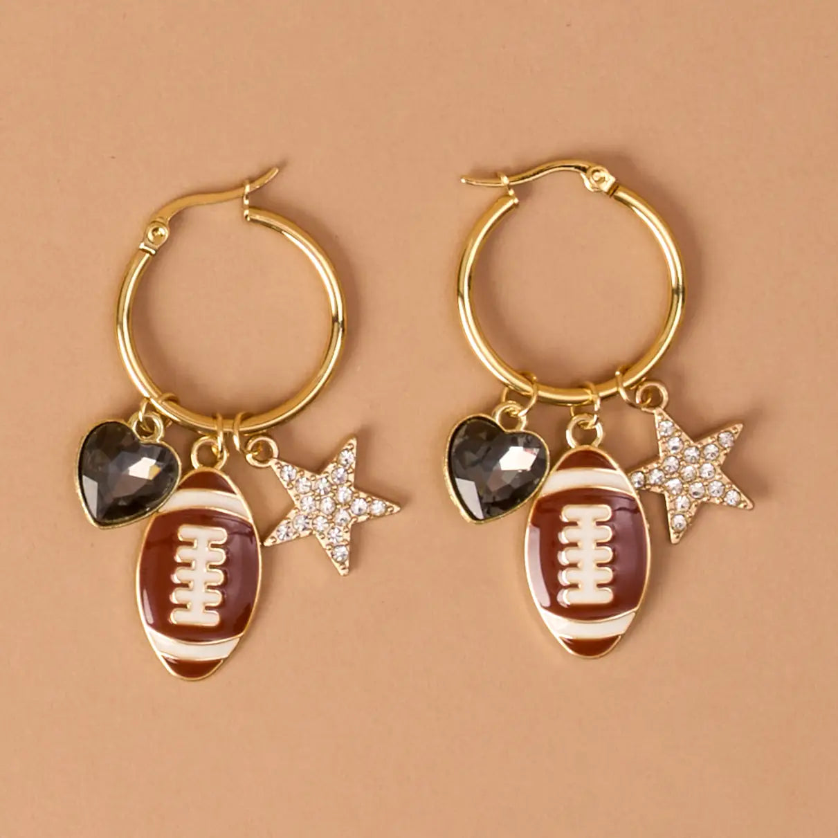 Football Charm Hoop Earrings | Gold Game Day Dangle Earrings