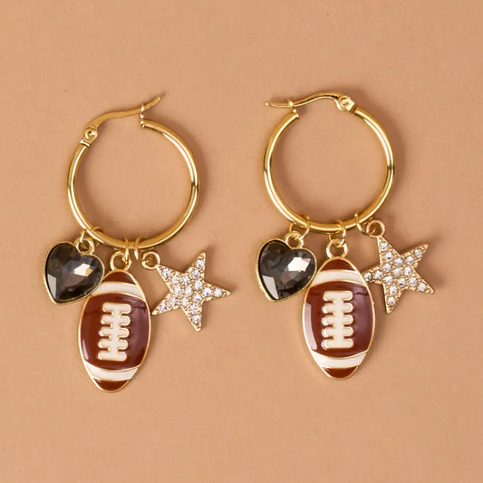 Football Charm Hoop Earrings | Gold Game Day Dangle Earrings