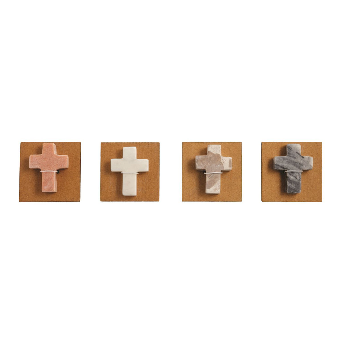 Mud Pie natural marble pocket crosses in assorted blush ivory neutral and gray stone colors