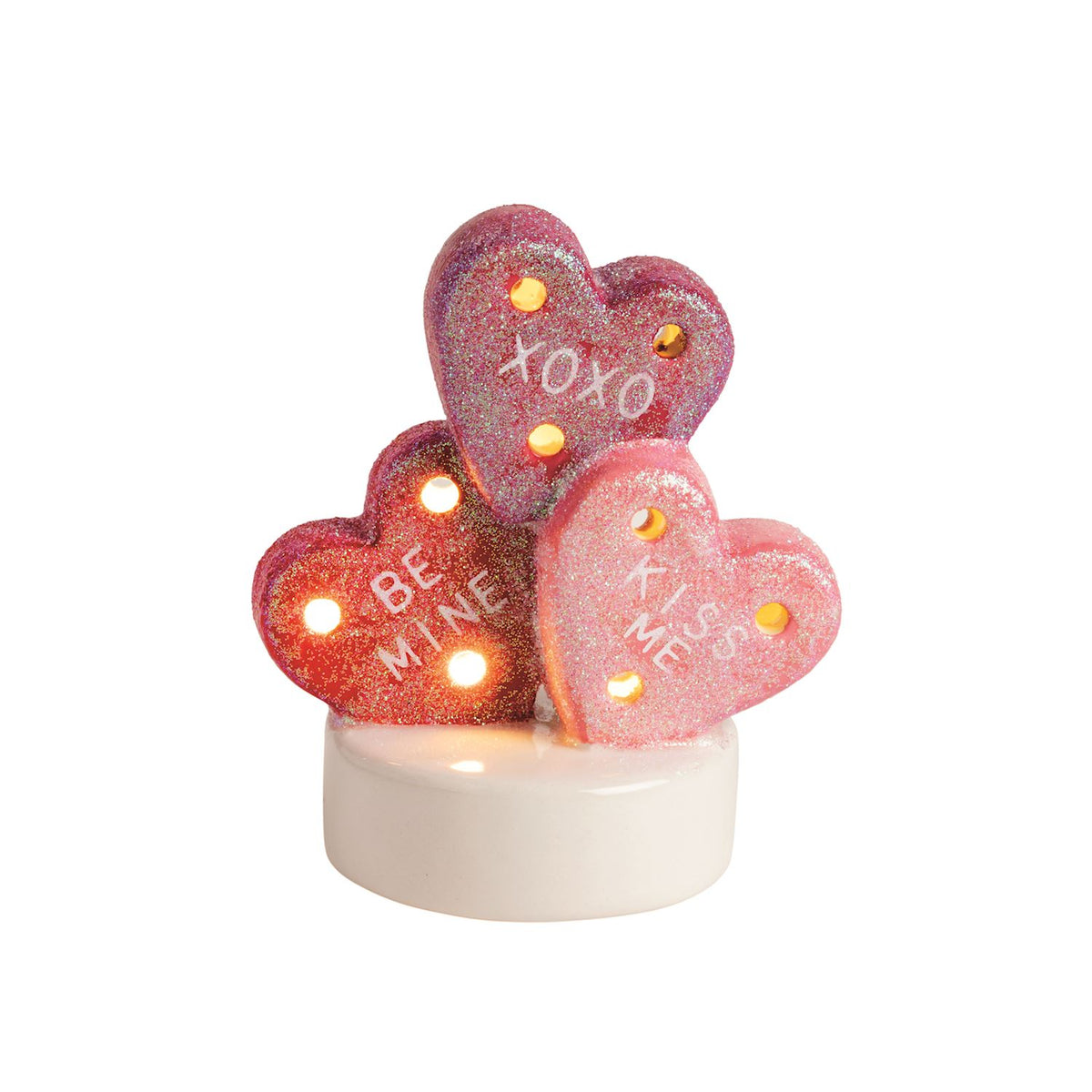 Mud Pie Valentine’s Conversation Heart Light-Up Sitter with pink and red glitter hearts