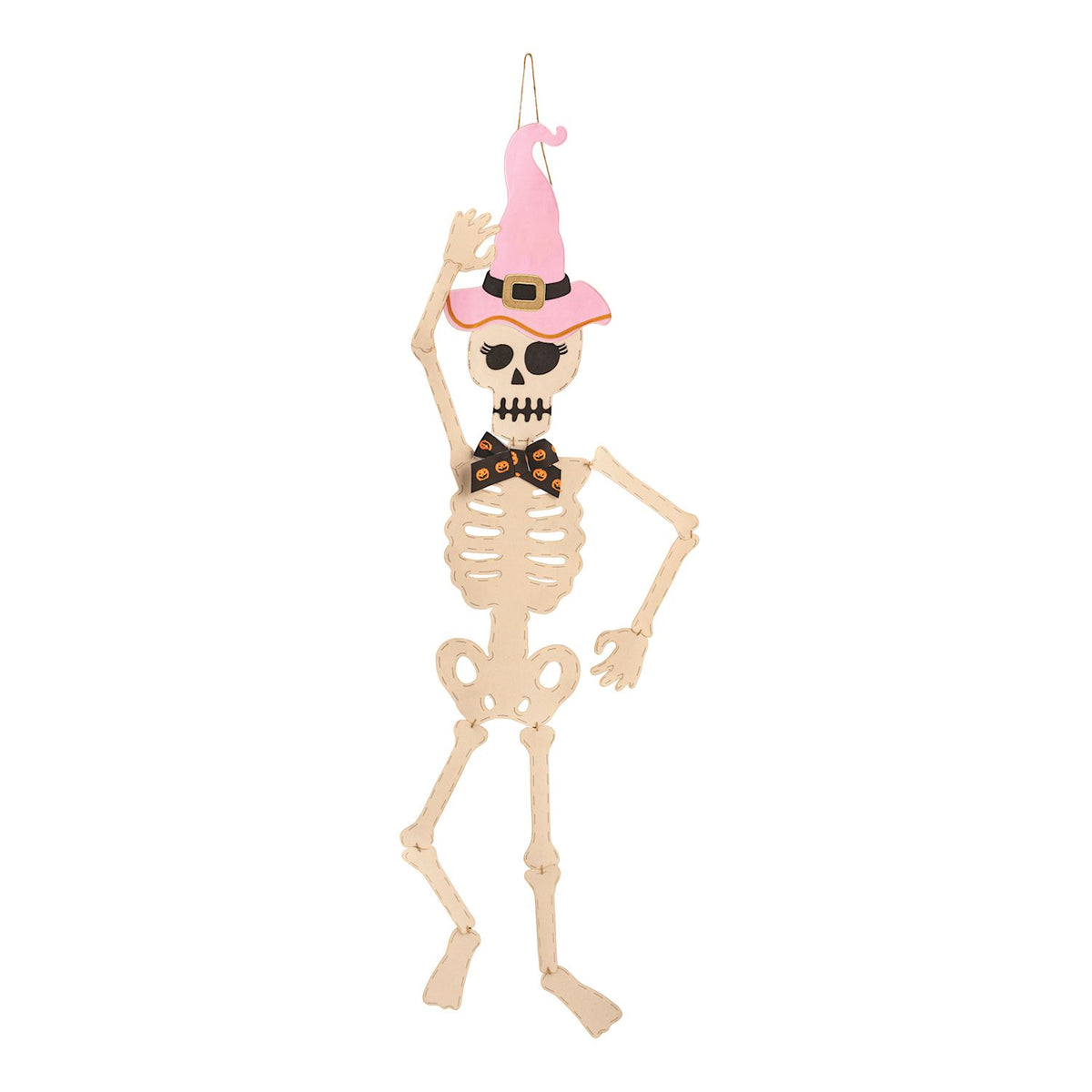 Mud Pie girl skeleton door hanger with pink witch hat Halloween decor