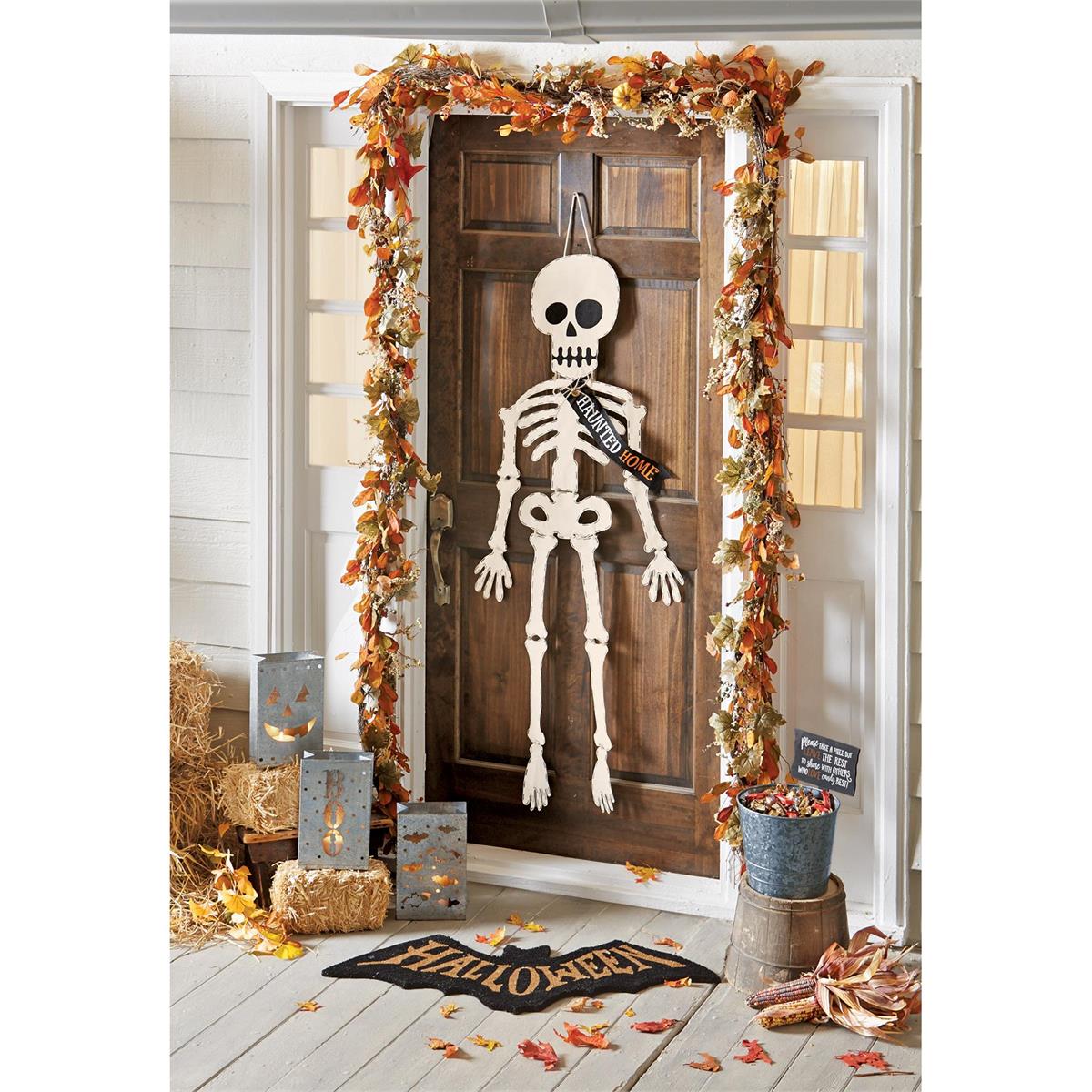 Mud Pie large skeleton door hanger with Haunted Home sash