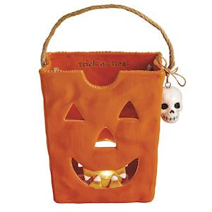Lg Orange Ceramic Treat Bag Lantern
