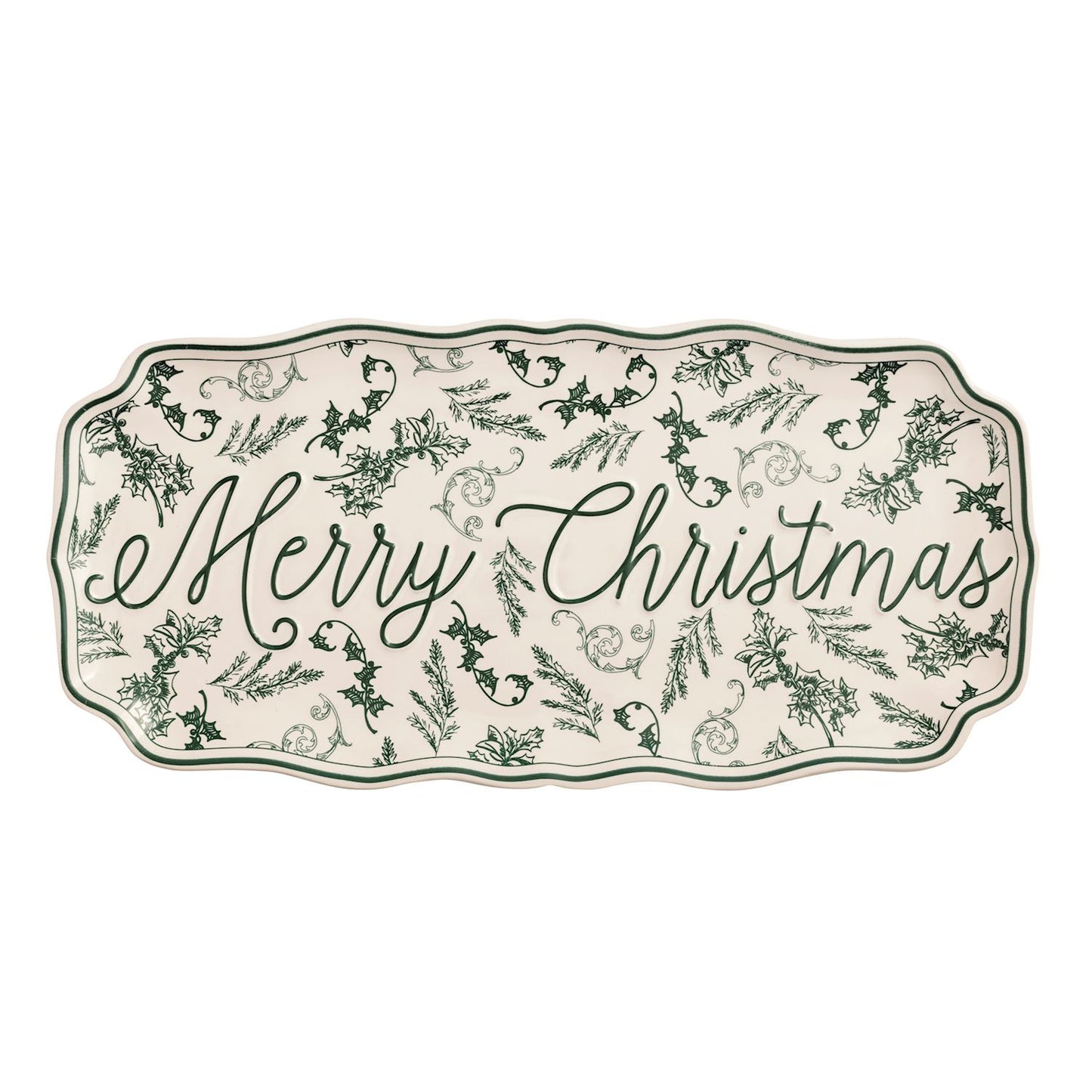 Merry Christmas Green Toile Tray