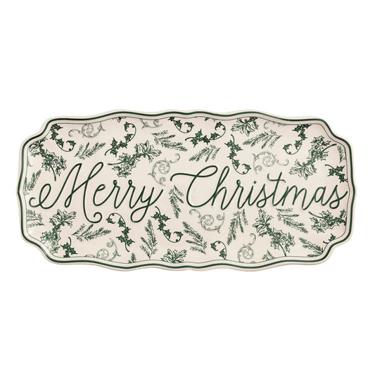 Merry Christmas Green Toile Tray