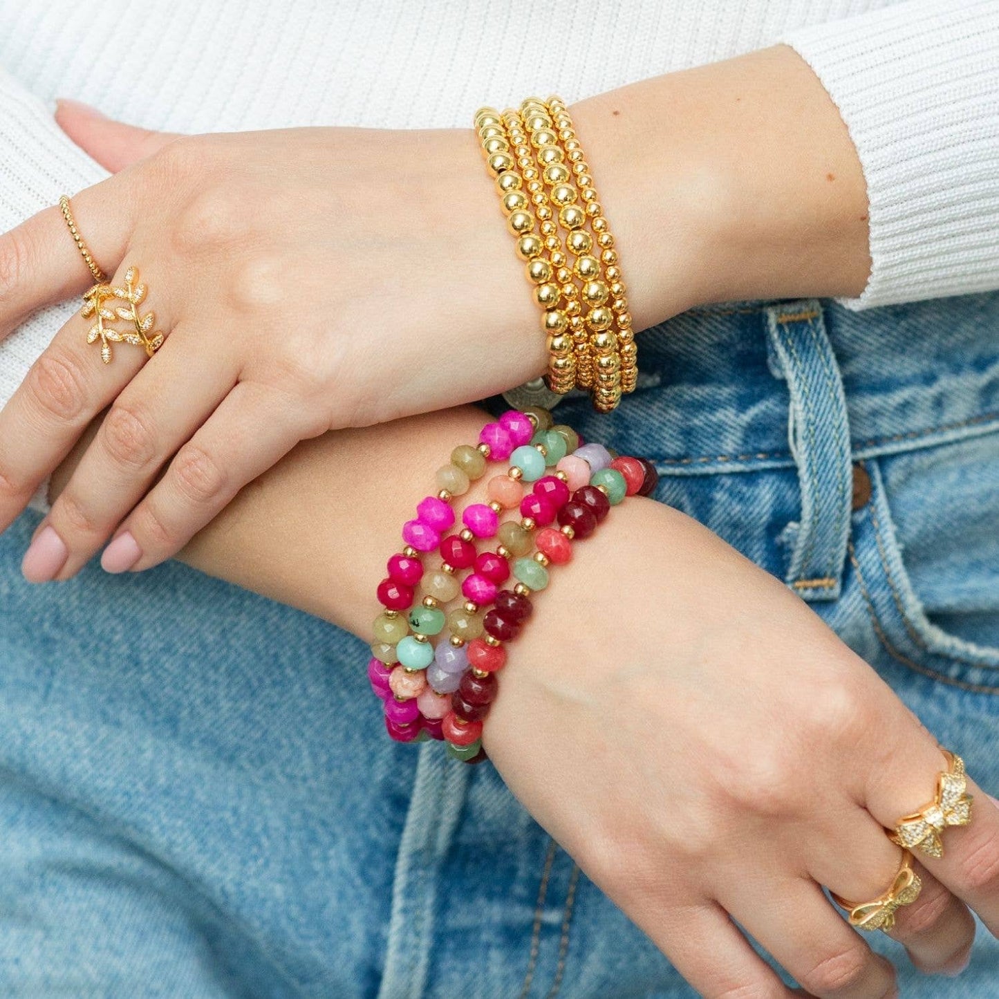 Large Stone Bracelets with Gold Bead Accents: Bright