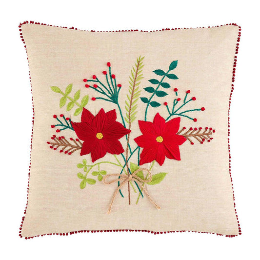 Bouquet Poinsettia Embroidered Pillow