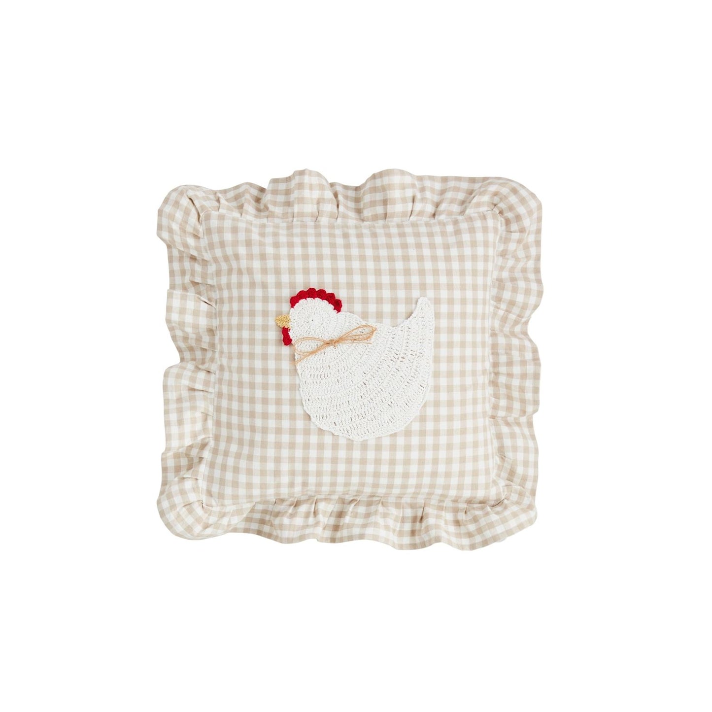 Gingham Crochet Farm Pillow