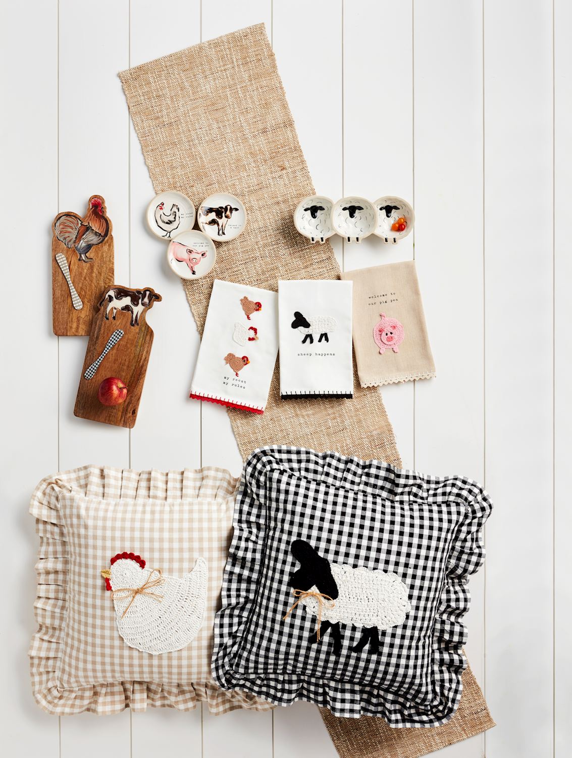 Gingham Crochet Farm Pillow