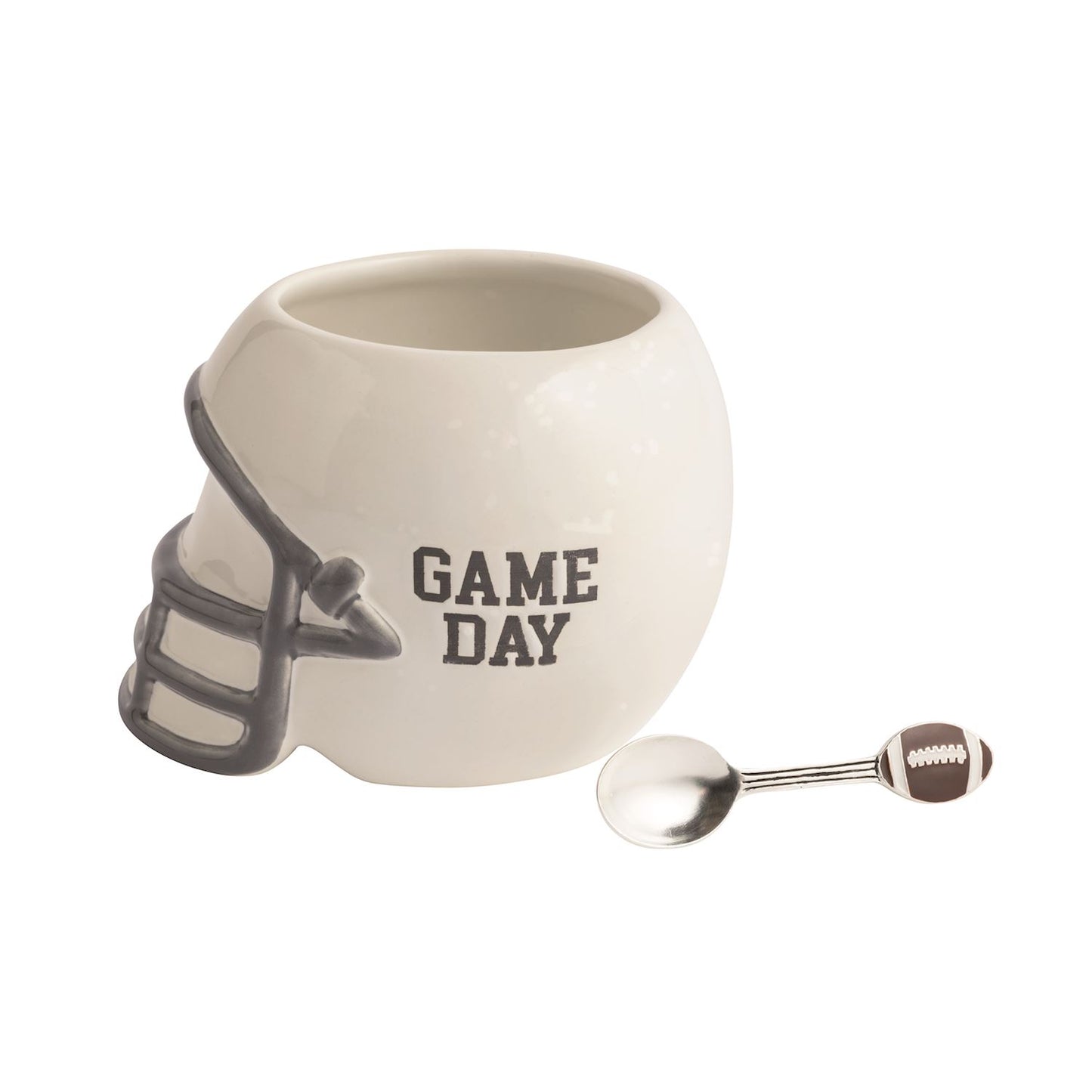 Mud Pie Game Day football helmet ceramic dip bowl with coordinating football spoon
