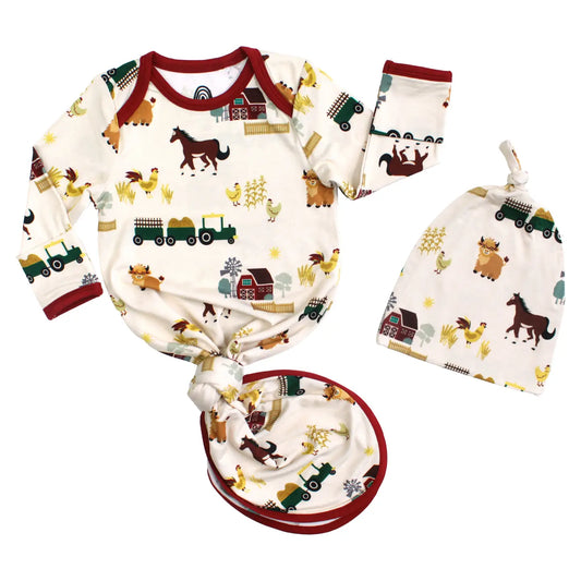 On the Farm Bamboo Gown and Hat Newborn Baby Gift Set