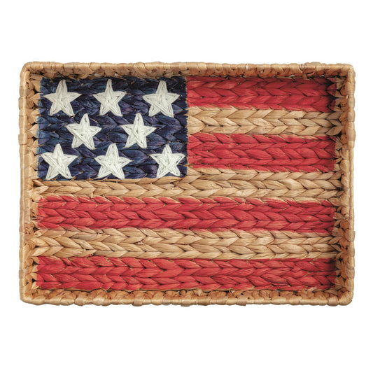 Americana Water Hyacinth Flag Tray – Handwoven Patriotic Decorative Tray