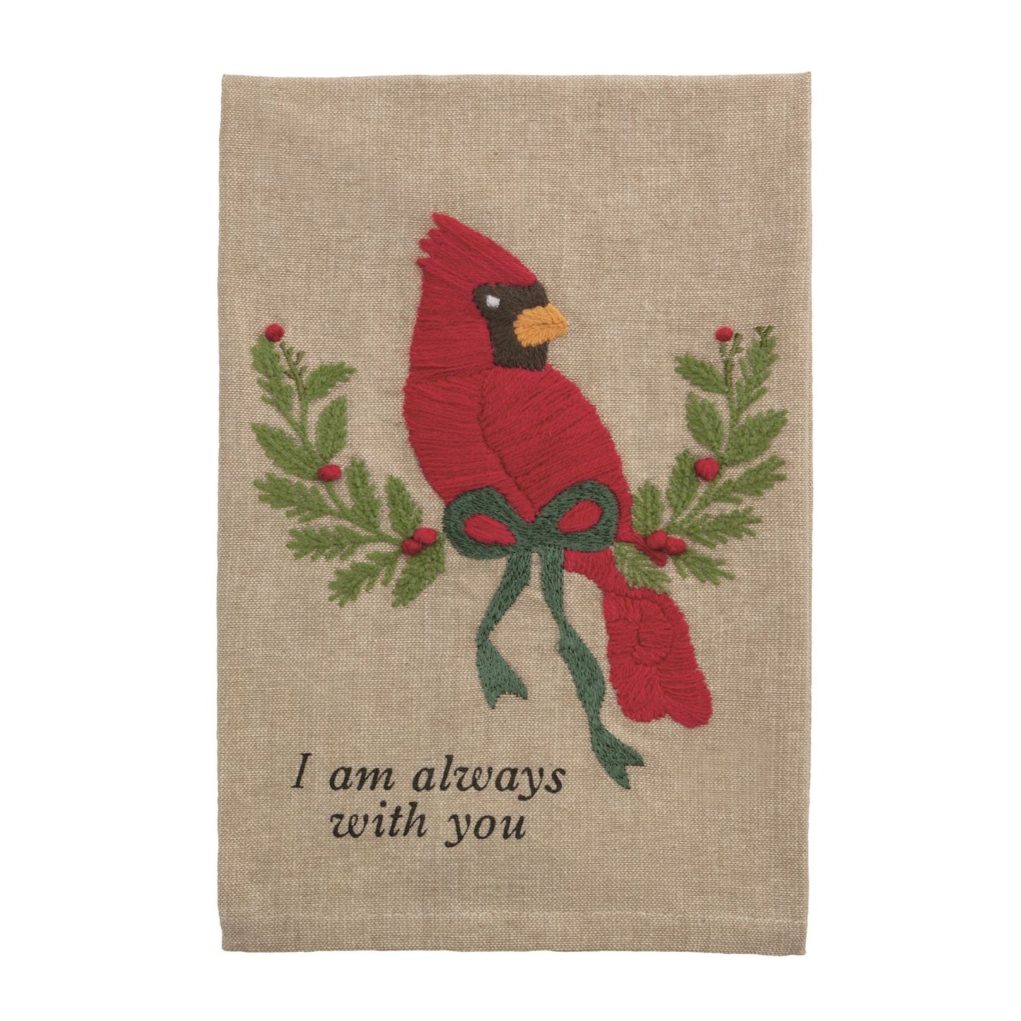 Cardinal Embroidered Tea Towel