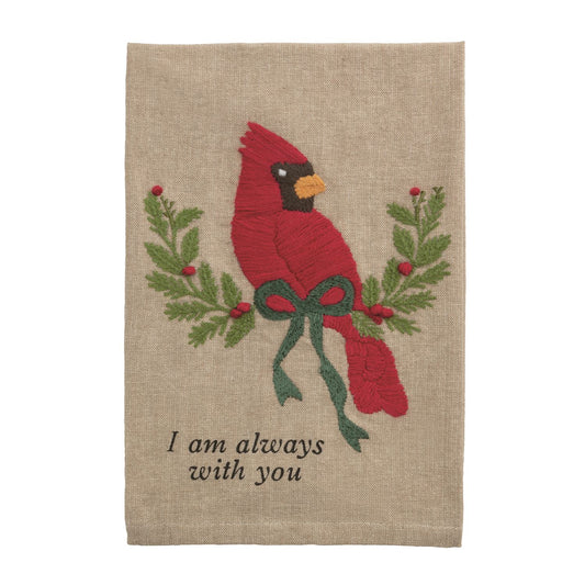 Cardinal Embroidered Tea Towel
