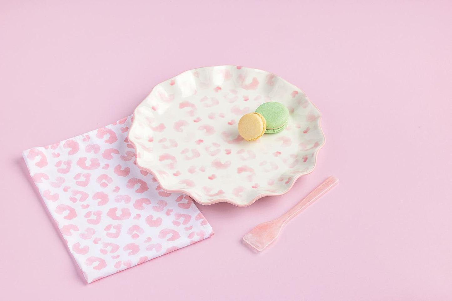 Blush Leopard Ruffle Cookie Plate Set