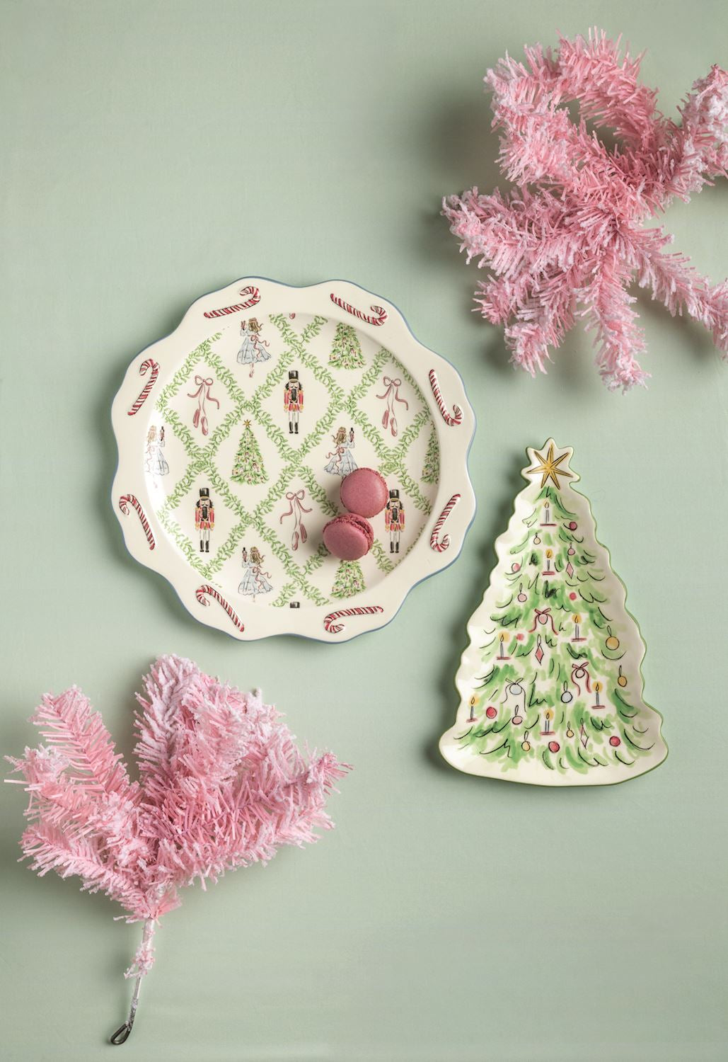 Mud Pie Nutcracker round Christmas platter and Christmas tree shaped serving platter sold separately