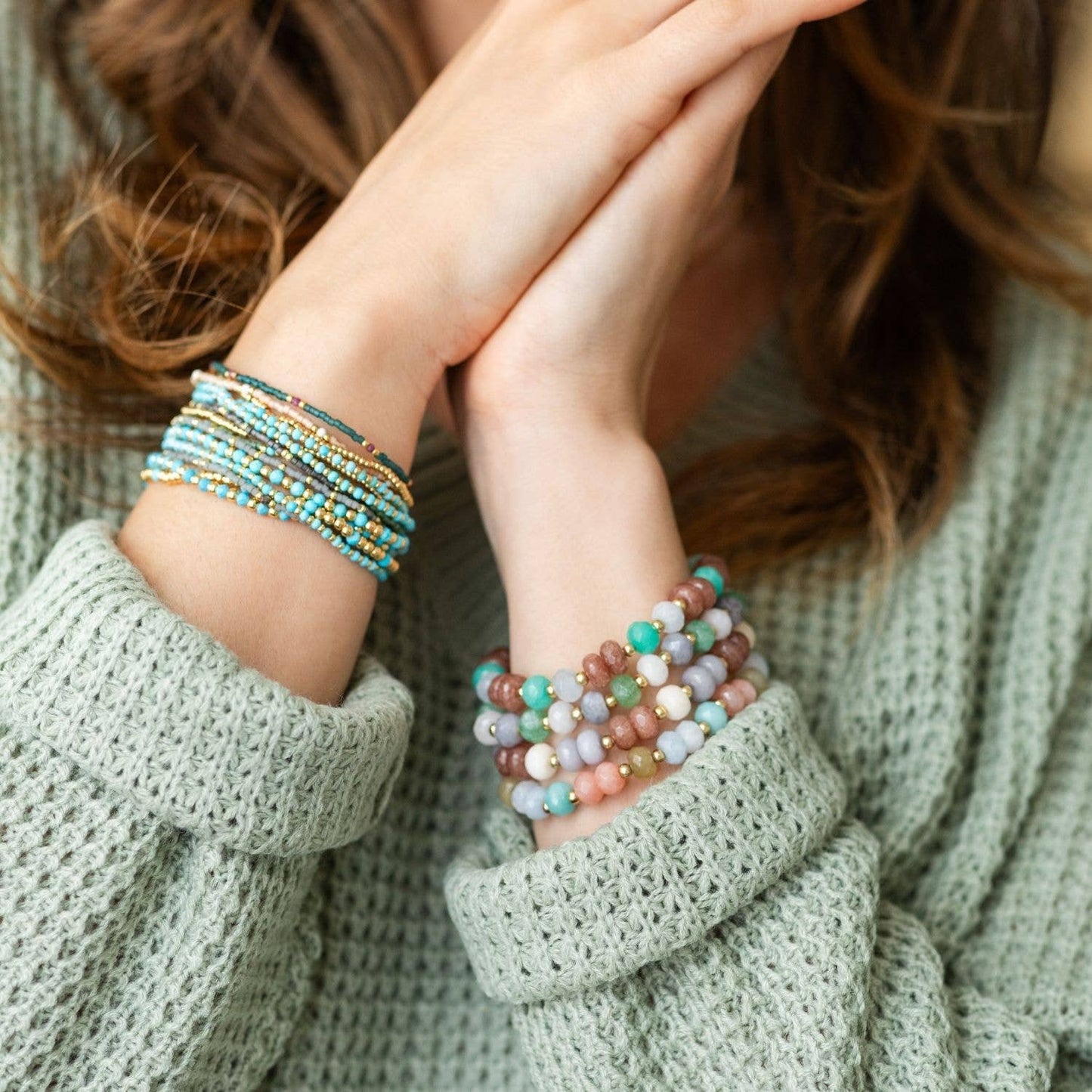 Large Stone Bracelets with Gold Bead Accents: Bright