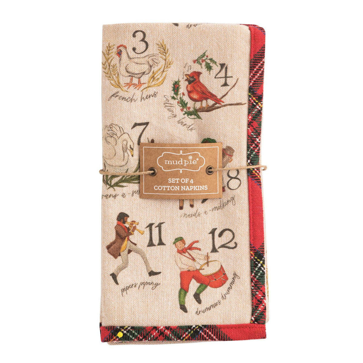12 Days of Christmas cotton dinner napkin set of 4 with festive holiday designs for Christmas table decor