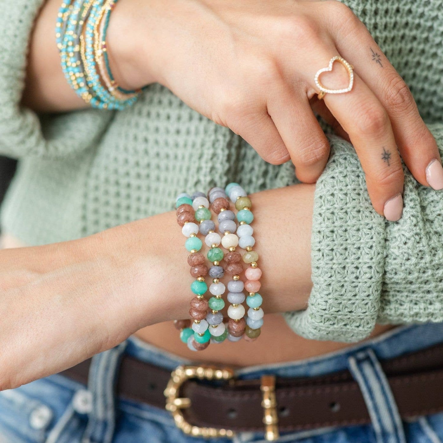 Large Stone Bracelets with Gold Bead Accents: Bright