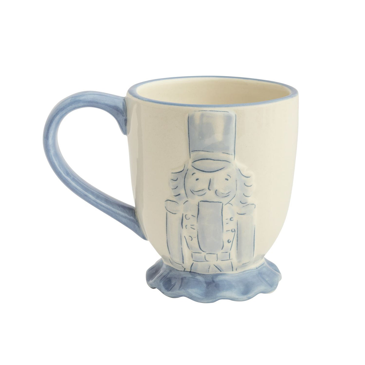 Mud Pie blue Nutcracker Christmas pedestal coffee mug 10 oz
