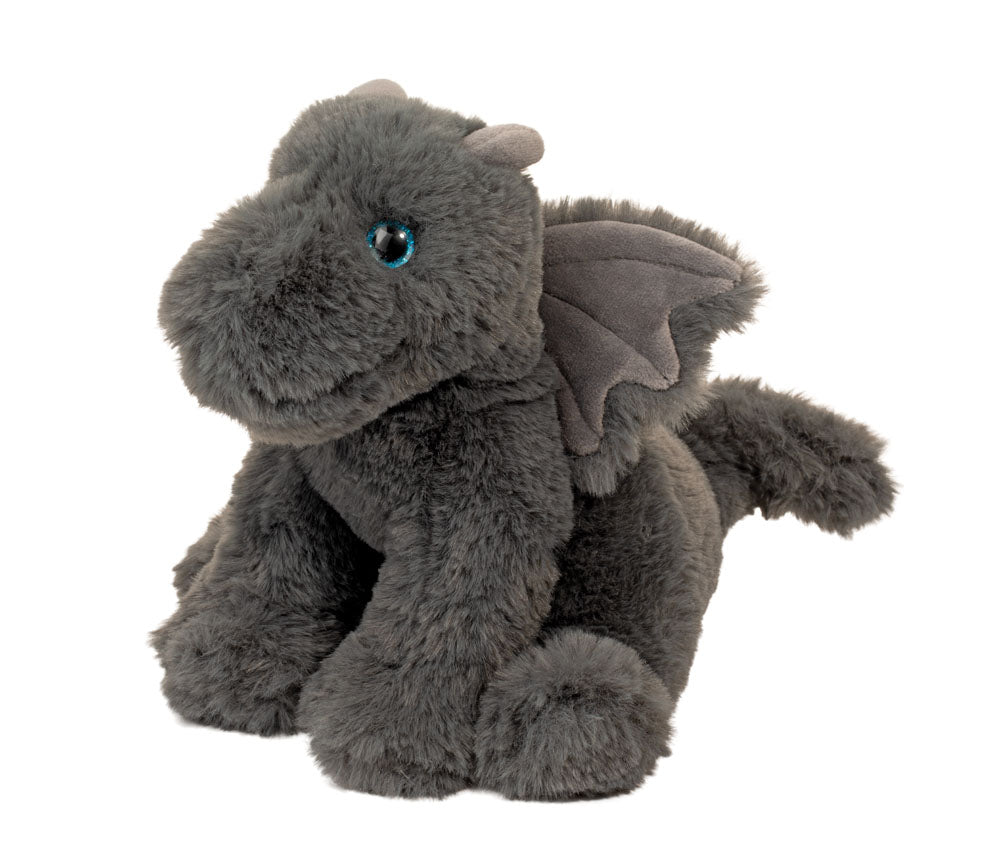 Douglas Sootie Mini Soft Dragon plush charcoal gray dragon stuffed animal with blue eyes and soft wings
