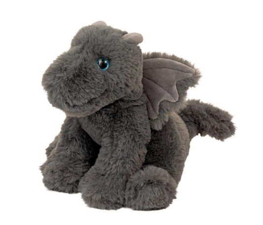 Douglas Sootie Mini Soft Dragon plush charcoal gray dragon stuffed animal with blue eyes and soft wings
