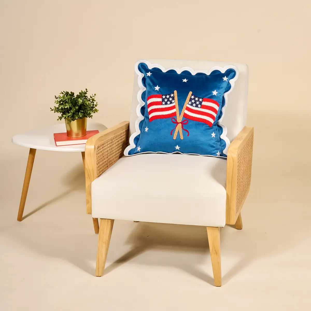 American Flags Scalloped Square Throw Pillow