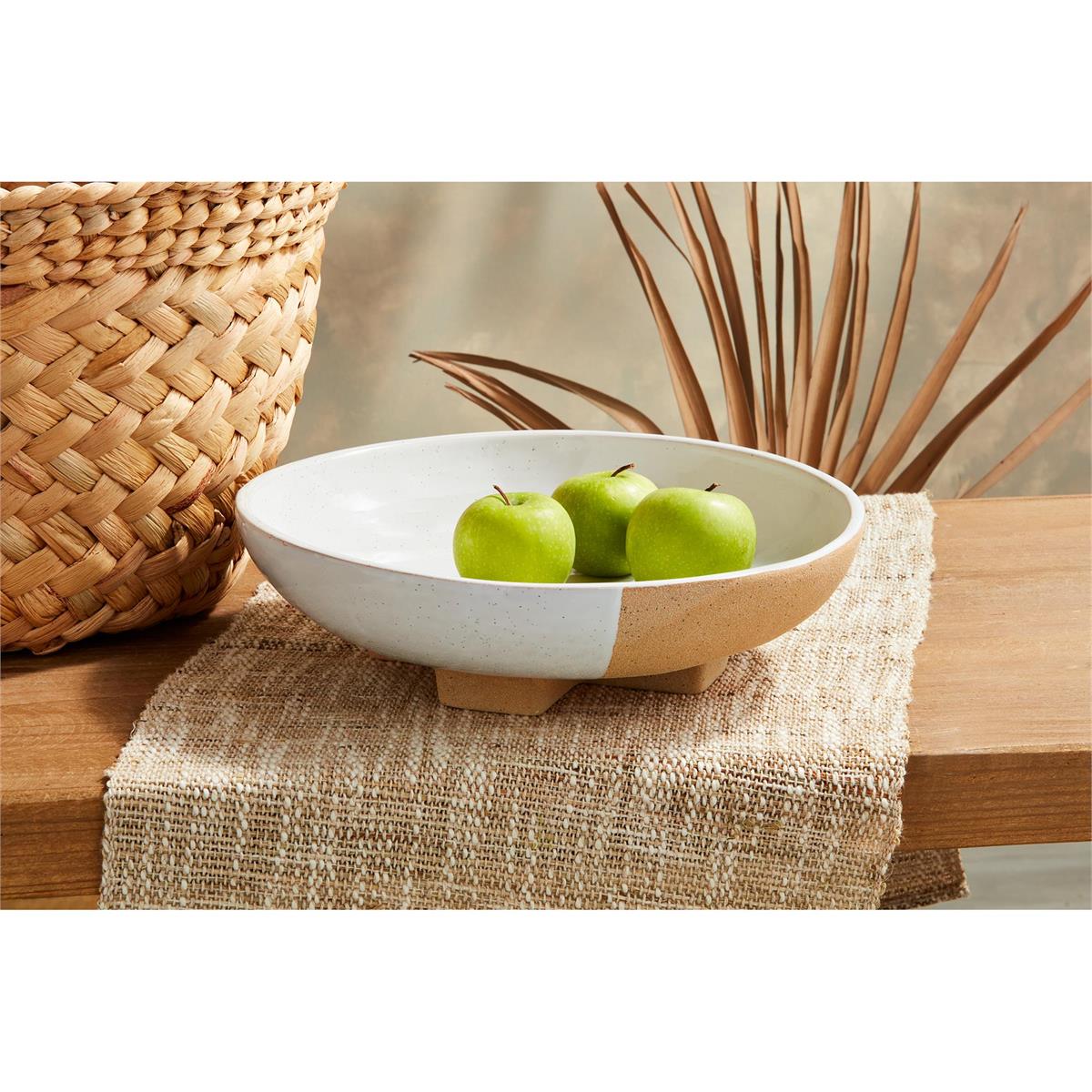 White & Rust Footed Bowl