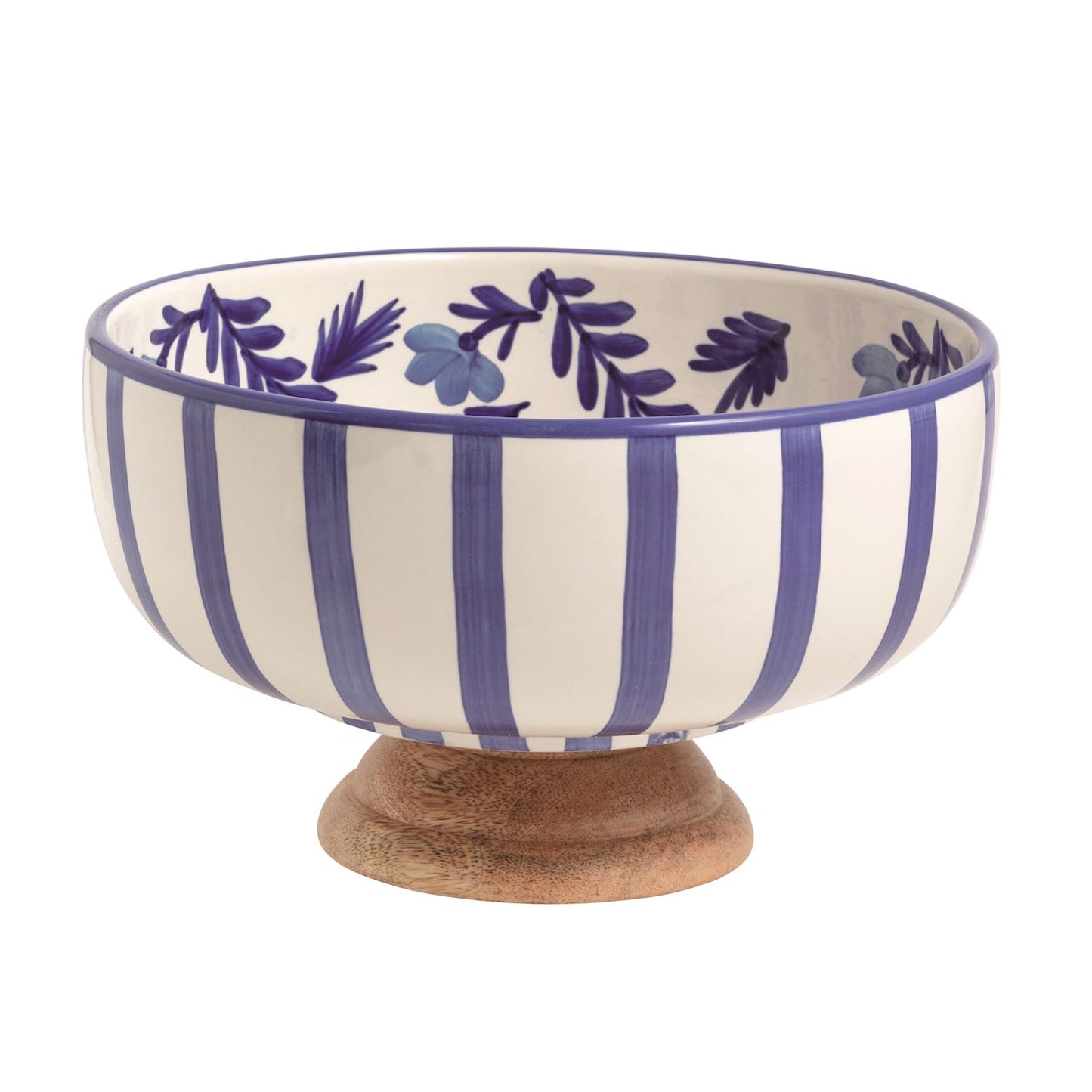 Blue Floral Vine Pedestal Bowl,