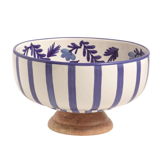 Blue Floral Vine Pedestal Bowl,