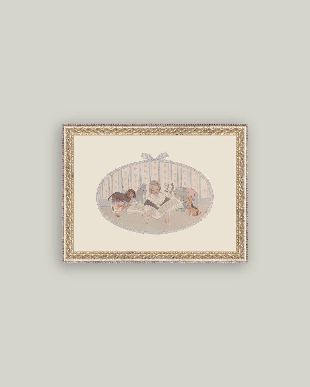 Reading Nursery Rhymes Framed Antique Art: 7x5