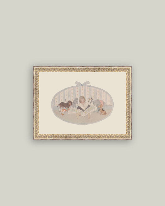 Reading Nursery Rhymes Framed Antique Art: 7x5
