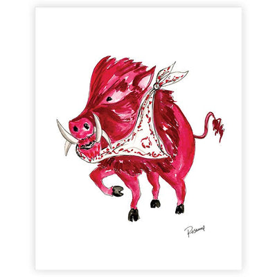 Handpainted Hog with White Bandana Art Print