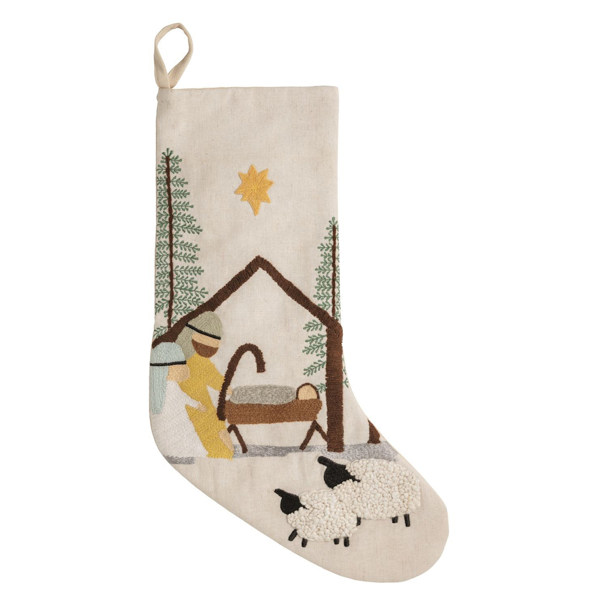 Manger Nativity Christian Christmas stocking celebrating the birth of Jesus