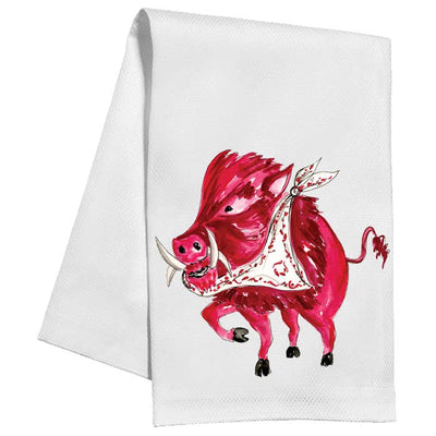 Handpainted Hog with White Bandana Kitchen Towel