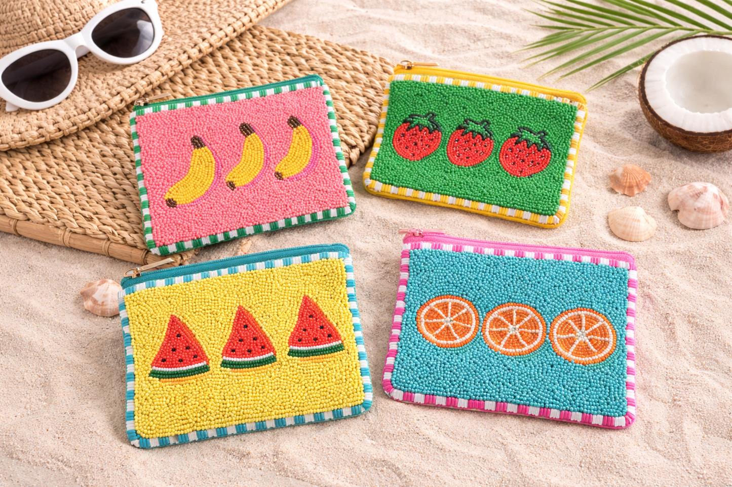 Fruit Stand Beaded Zip Pouch