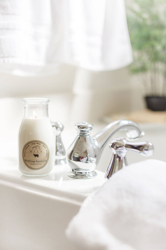 Milk Bottle Candle Quilted Sky (Sandalwood, Woody Incense)