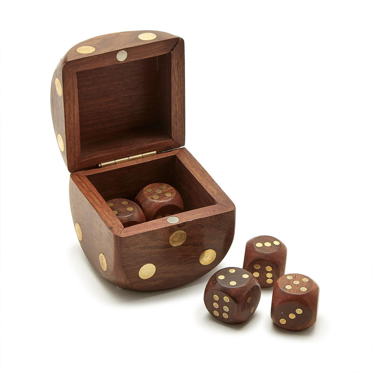Acacia Wood Dice Box Set | Wooden Dice Game with Storage Box