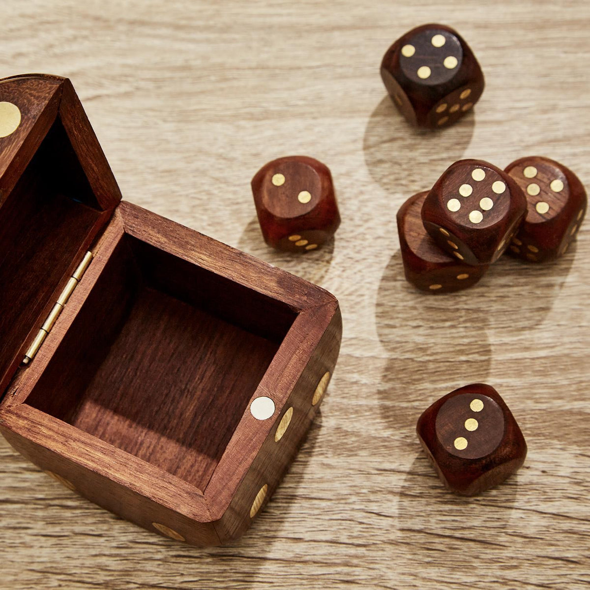 Acacia Wood Dice Box Set | Wooden Dice Game with Storage Box
