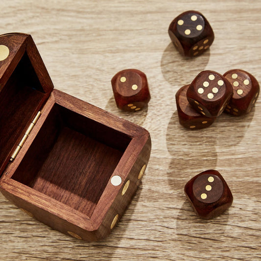 Acacia Wood Dice Box Set | Wooden Dice Game with Storage Box