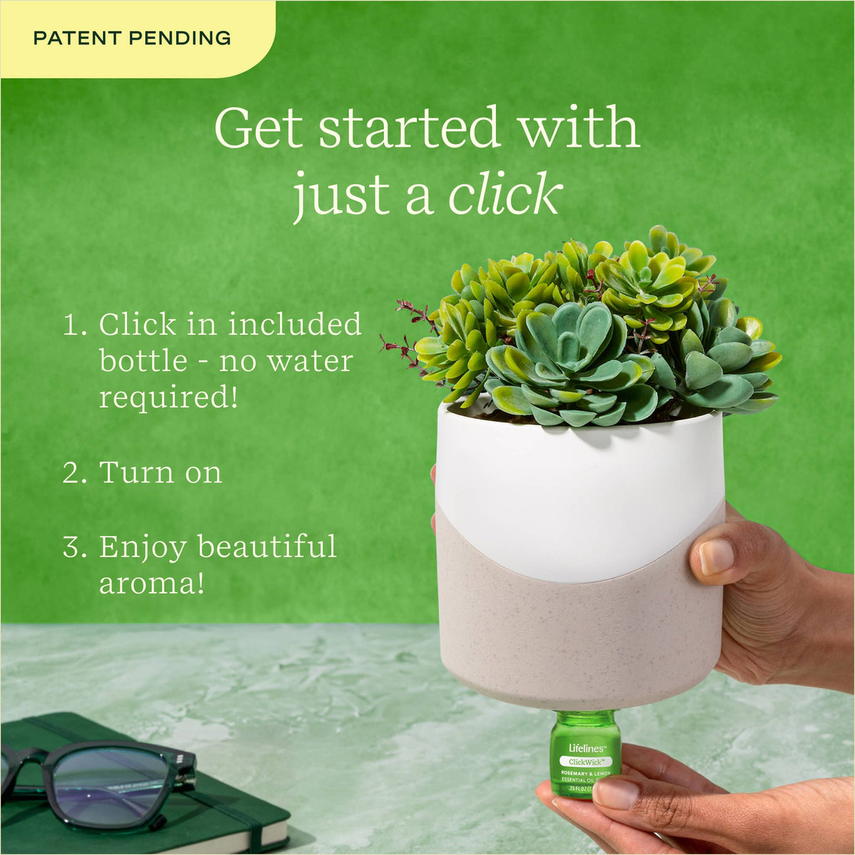 Lifelines ClickWick® Plant Diffuser | Faux Succulent Essential Oil Diffuser