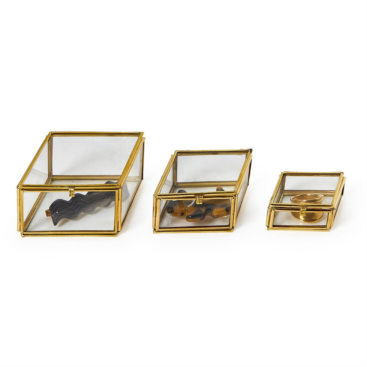 Brass & Glass Nesting Trinket Boxes | Decorative Keepsake Storage Set of 3
