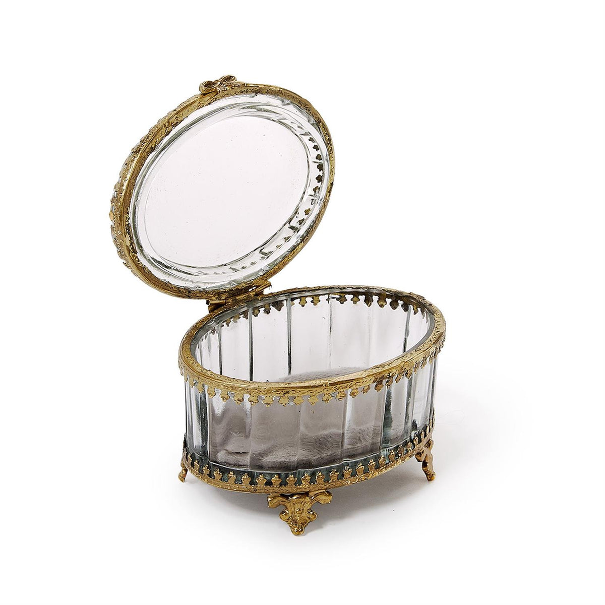 Vintage Glass & Brass Jewelry Box | Velvet-Lined Keepsake Box