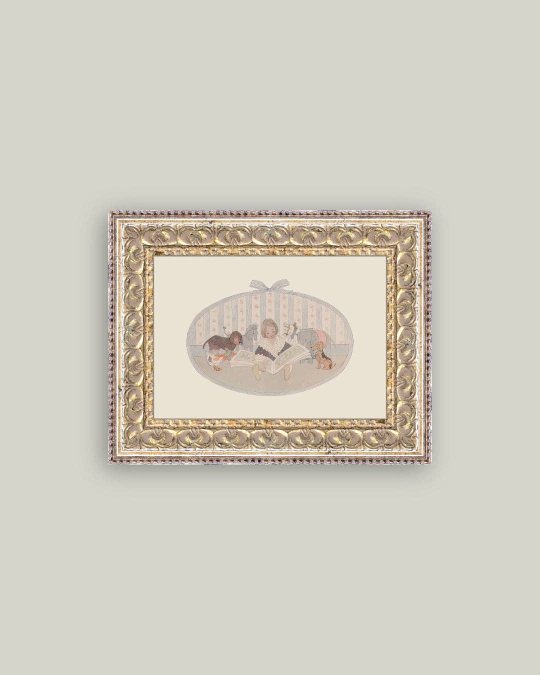 Reading Nursery Rhymes Framed Antique Art: 7x5