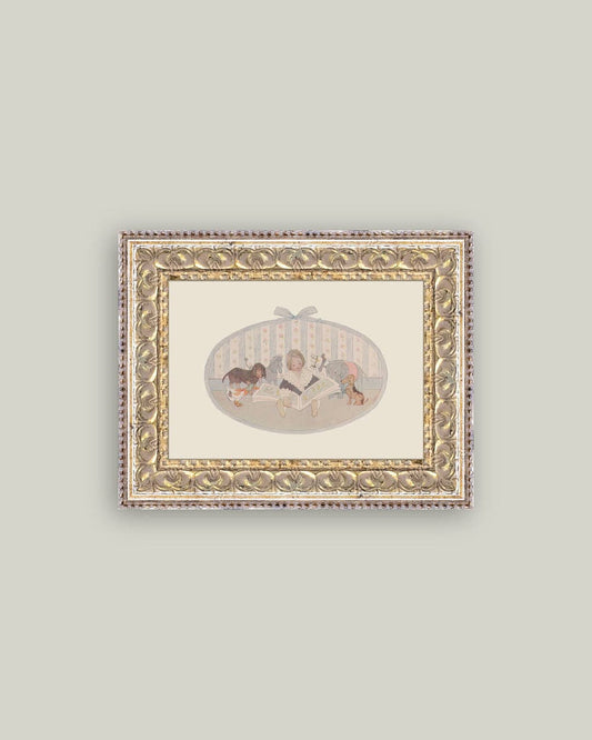 Reading Nursery Rhymes Framed Antique Art: 7x5