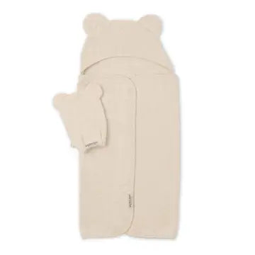 Linen Hooded Towel + Wash Mitt Set