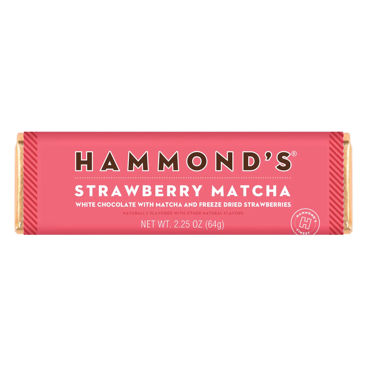 Hammond’s Strawberry Matcha white chocolate candy bar with matcha and freeze-dried strawberries