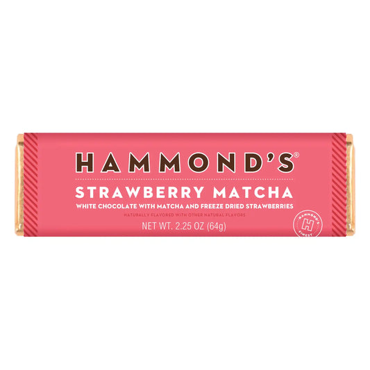 Hammond’s Strawberry Matcha white chocolate candy bar with matcha and freeze-dried strawberries